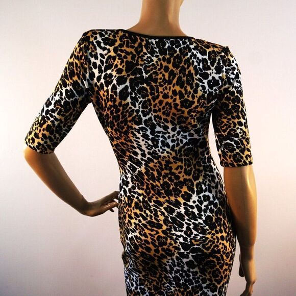 XOXO Womens Dress Sz M Animal Leopard Print Short Sleeve Body Hugger Knee Length - Picture 7 of 10